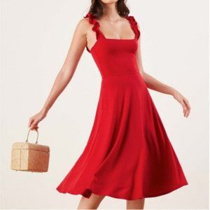 REFORMATION Eda Ruffle Strap Midi Red Dress Sz XS